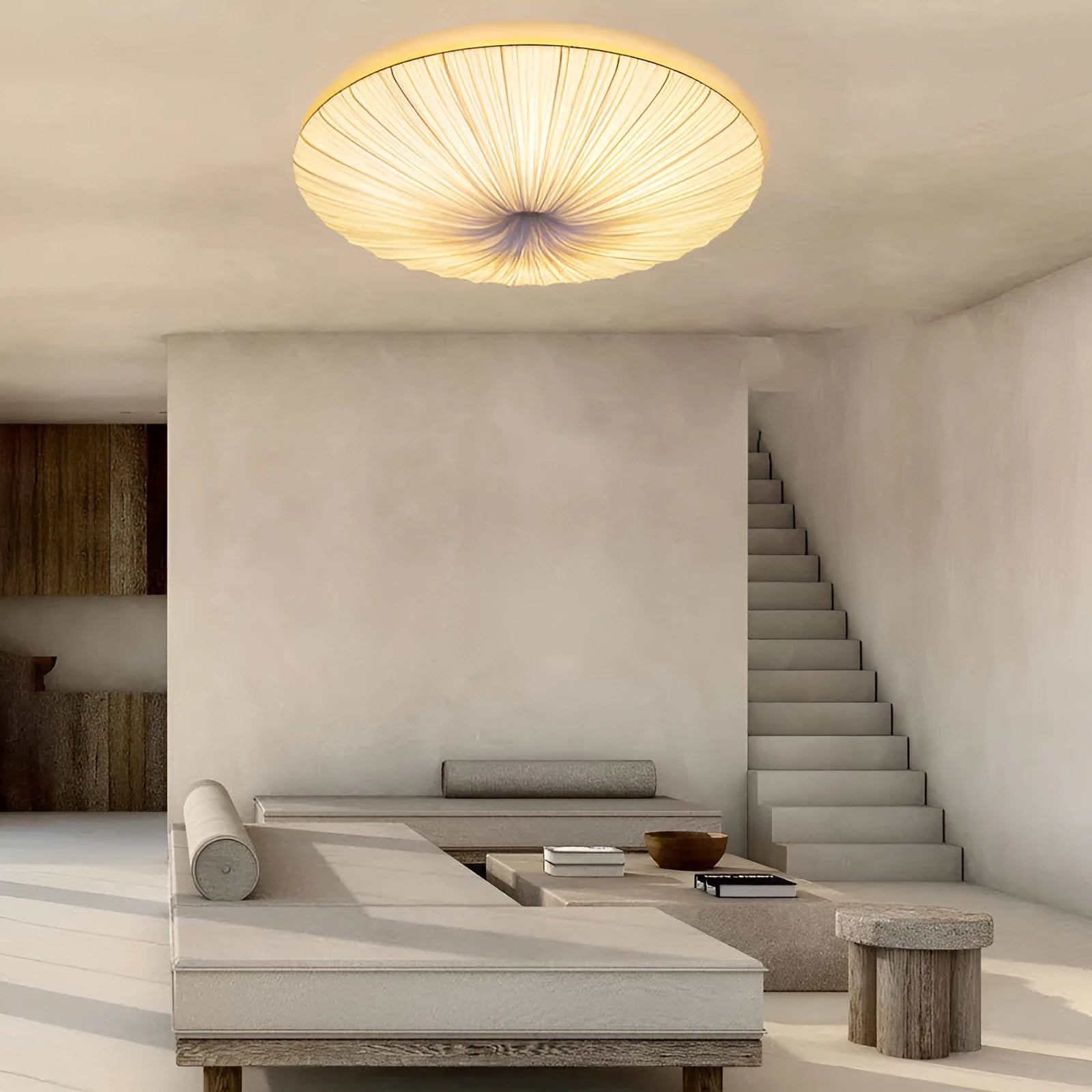 New Chinese minimalist bedroom chandelier with beige fabric shade and alloy frame