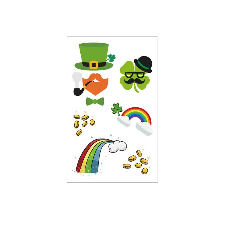 Irish festival temporary tattoo sticker with St. Patrick's Day clover design measuring 120 by 75mm