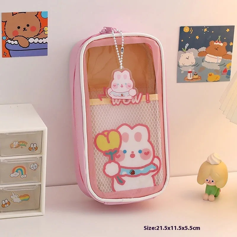 Transparent PVC pencil case with cartoon character design
