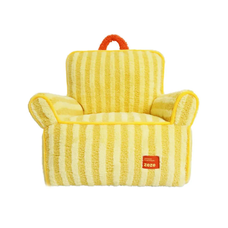 Striped soft velvet pet bed for cats and dogs with a removable cover in orange, purple, or yellow.