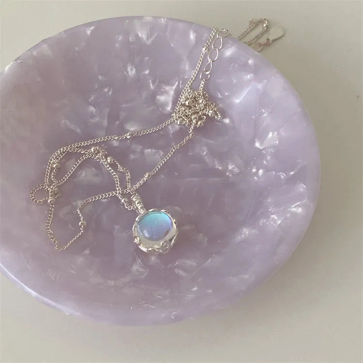 Women's sterling silver necklace with geometric ornamental stone pendant on curb chain, adjustable 41-50cm length