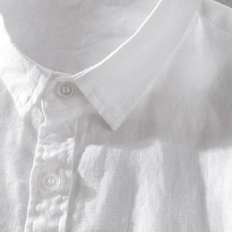 Men's loose fit short sleeve linen shirt in cotton linen blend fabric showing colour options