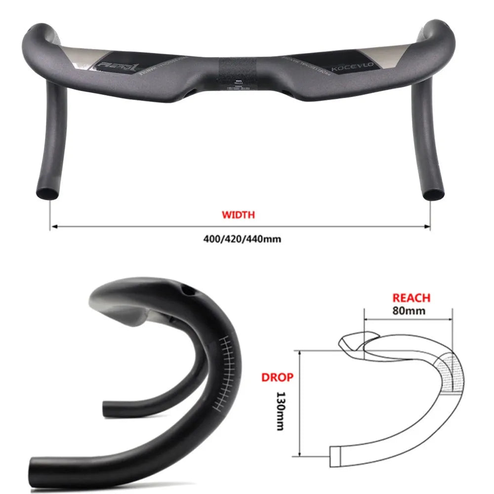 Wei Bike matt black carbon fibre road bike handlebar showing its bent shape and clean finish.