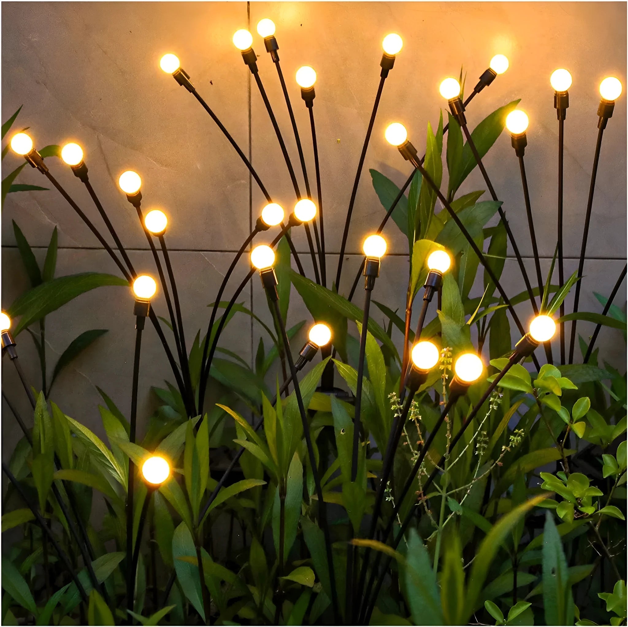 Solar-powered garden ground light with multiple LED heads and automatic dusk-to-dawn operation
