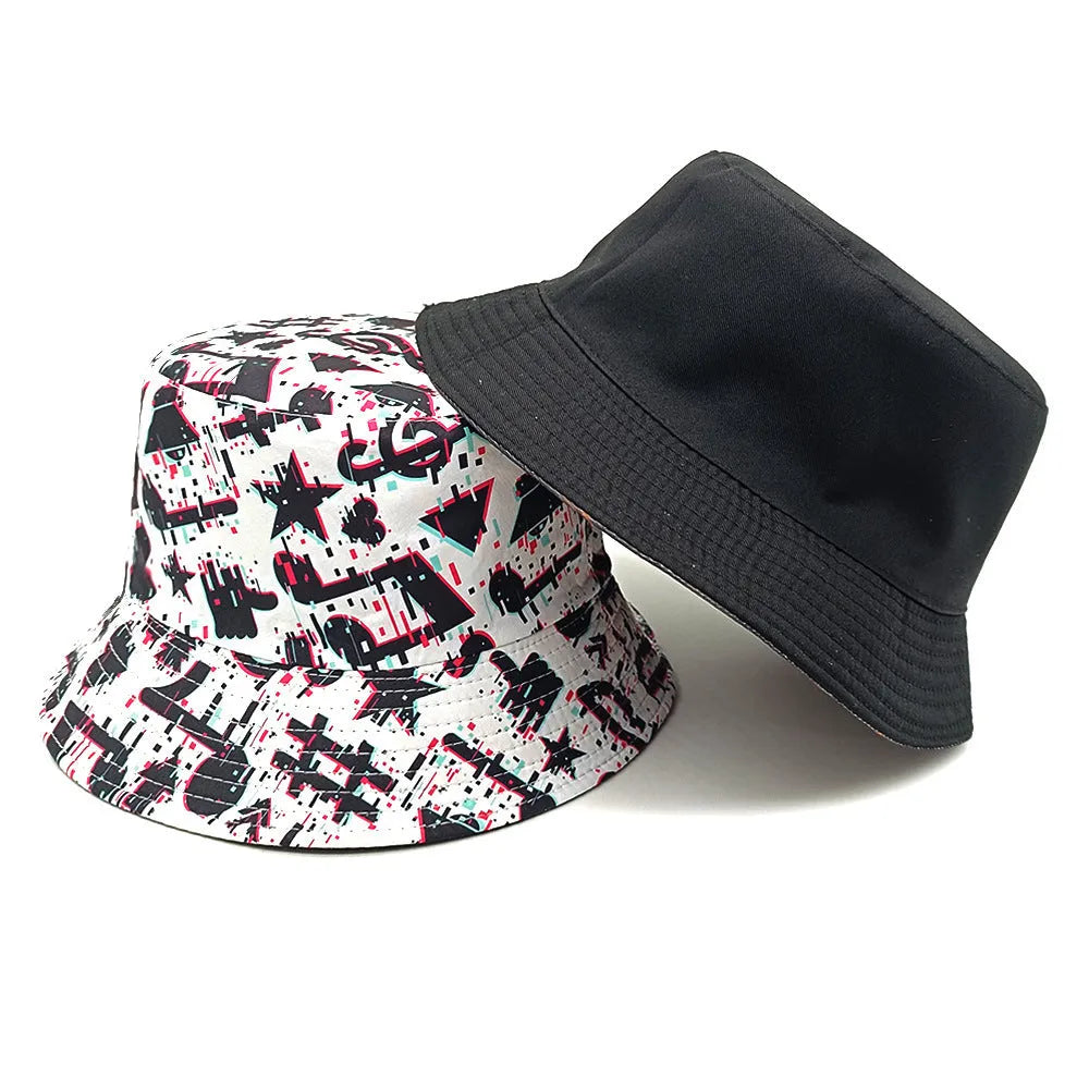 Musical note patterned polyester bucket hat with dome crown for outdoor sun protection