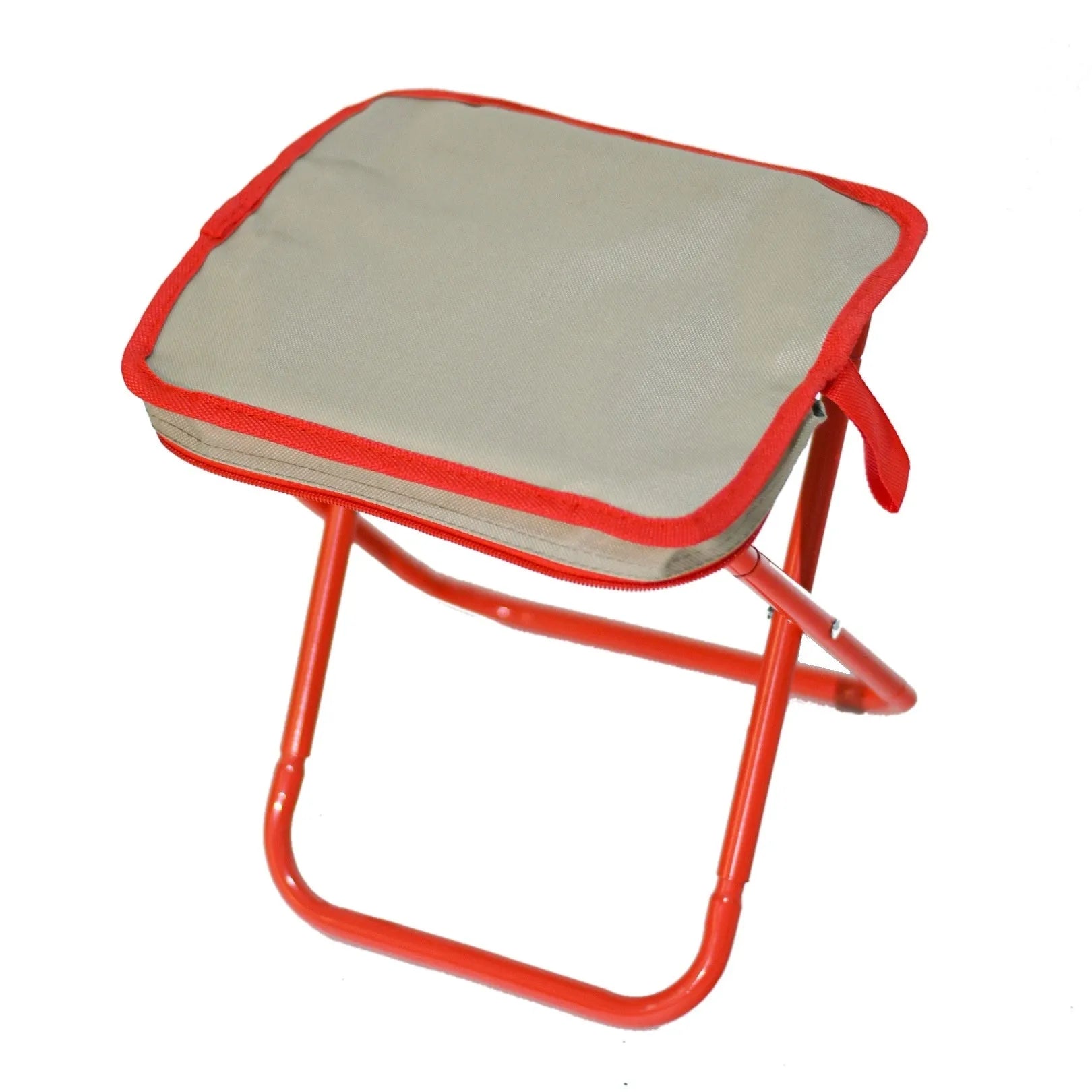 Folding camp chair stool in Oxford cloth fabric showing pencil box design and colour options