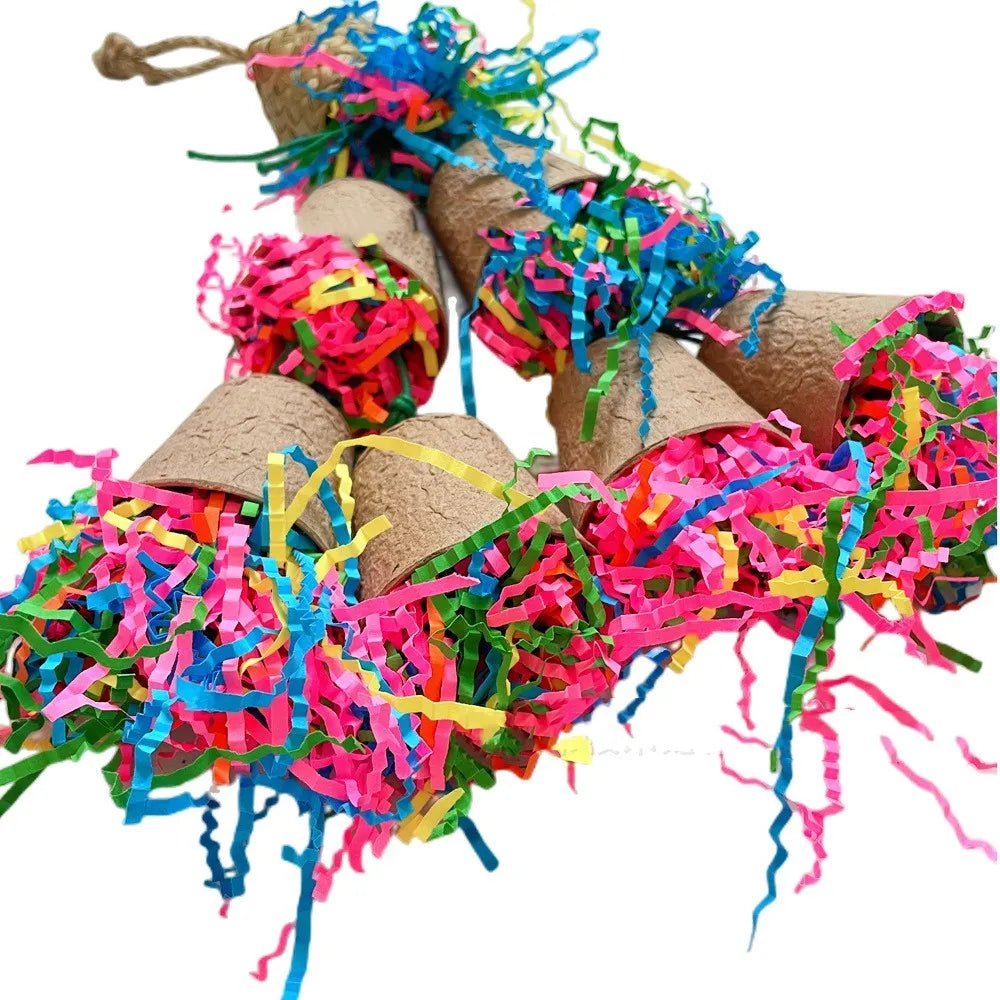 Parrot paper cup palm weaving gnawing toy hanging in cage with wood colour fibres