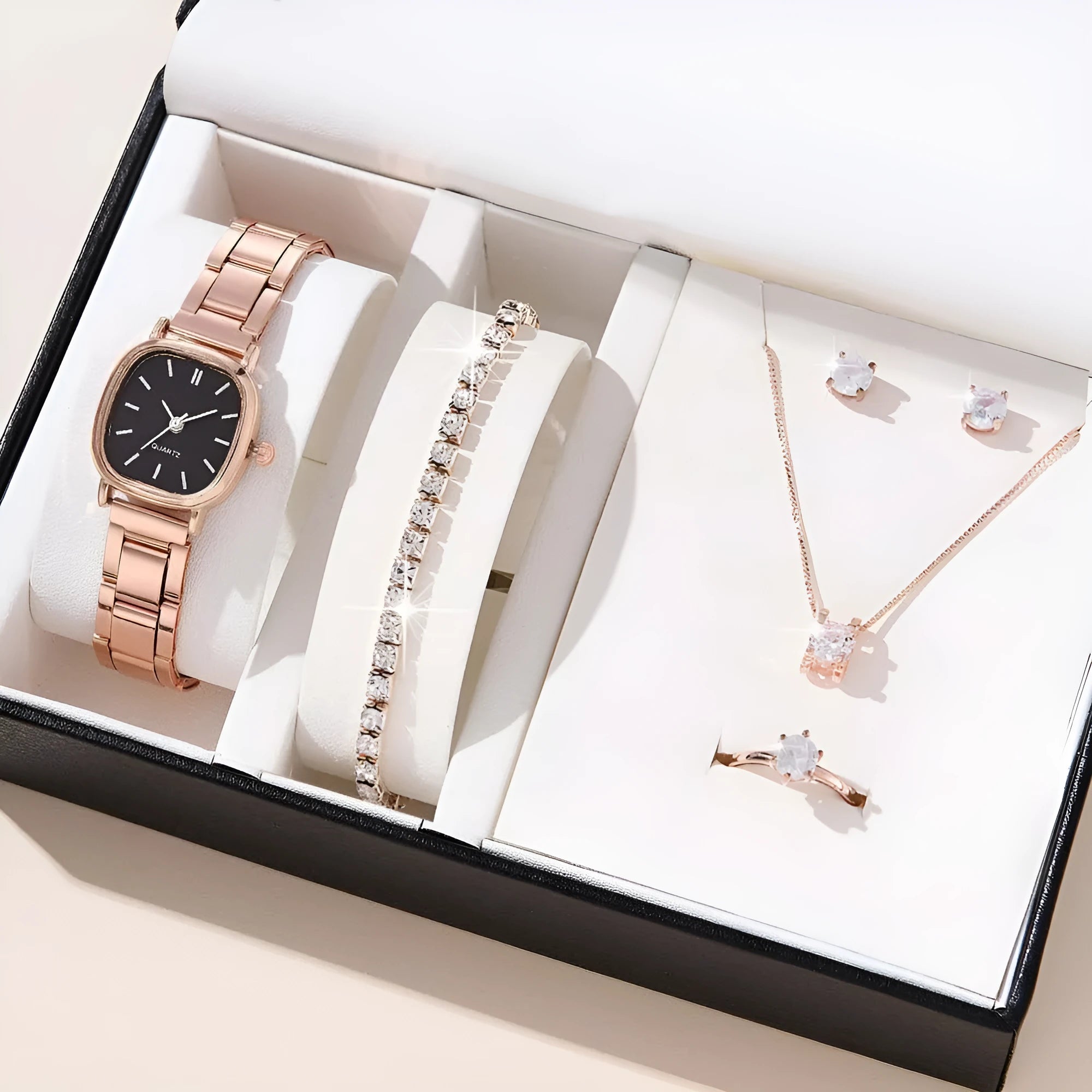 Women's alloy square Roman quartz watch, 10mm thin, silver case with white screen and Roman numerals