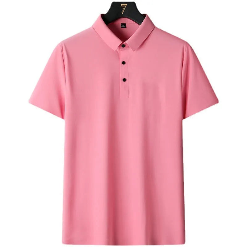 Men's non-ironing short sleeve business casual shirt in a solid colour, showing the nylon fabric and fit.