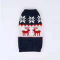 Navy blue knitted Christmas sweater for dogs on mannequin showing European-American style design