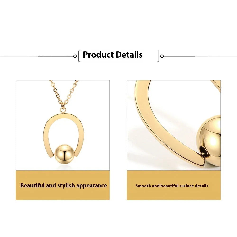 Adjustable stainless steel bead chain necklace with geometric pendant in gold electroplated finish