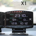 X1 Automotive OBD diagnostic instrument with LED display and metal casing.