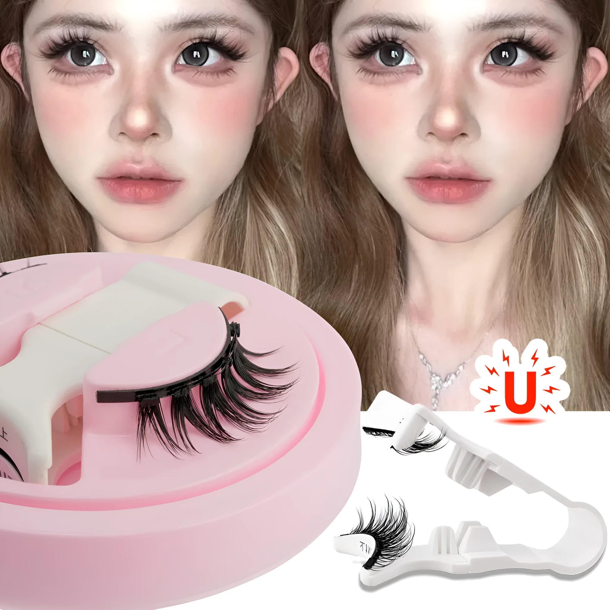 Reusable waterproof false eyelashes with thick artificial fibre construction and natural styling