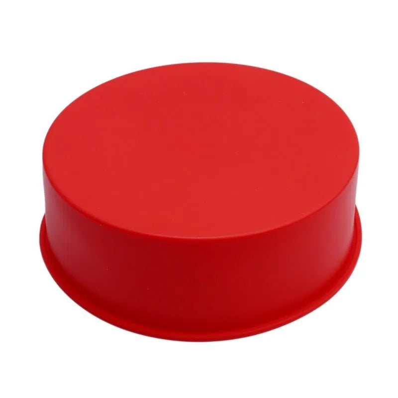 Red round silicone cake mold in 4 6 and 8 inch sizes for flexible non-stick baking