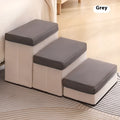 Foldable third-level pet stairs steps in brown cloth with non-slip surface for indoor dog use