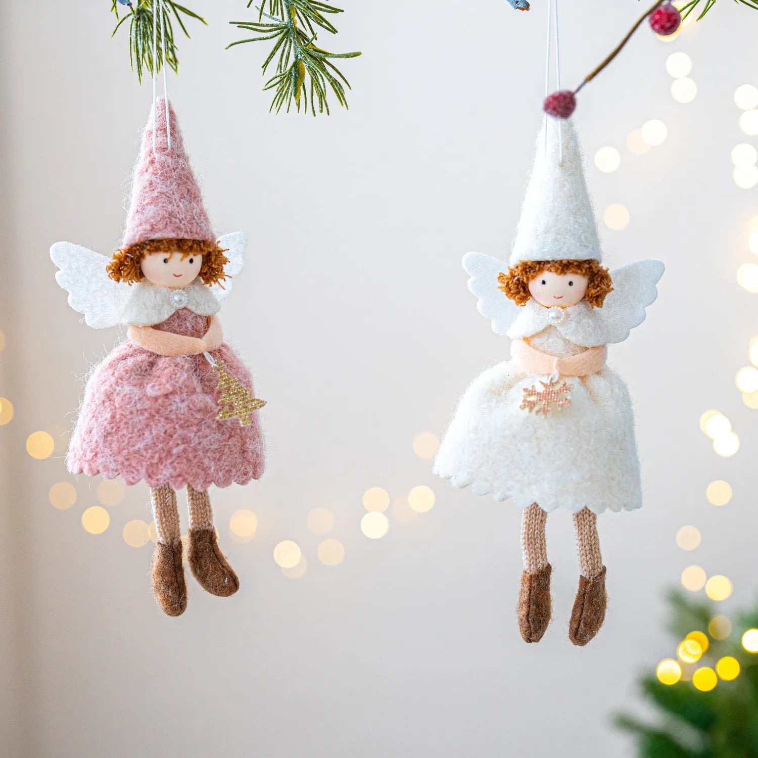 Pink and white cloth angel skirt Christmas pendant ornament with modern simplicity design