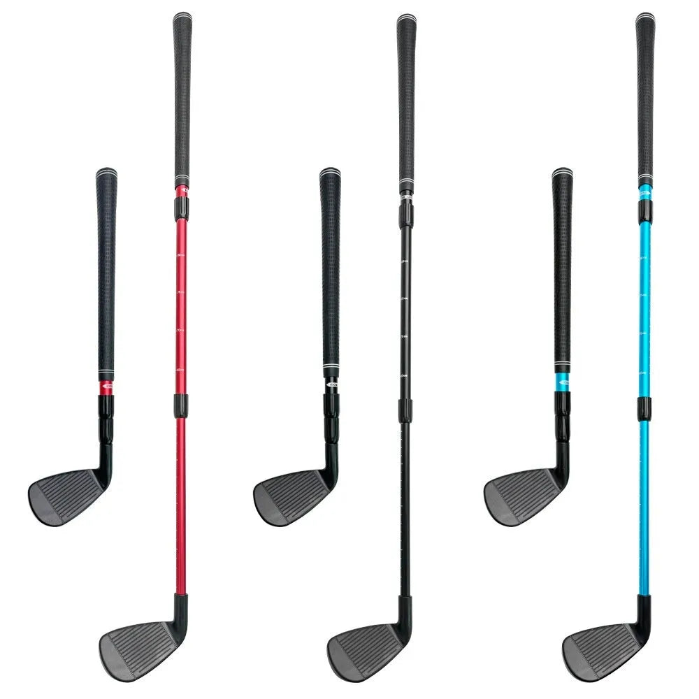 Golf three-section telescopic cutting rod with black rod body and black grip extending to 85 cm for indoor or outdoor practice
