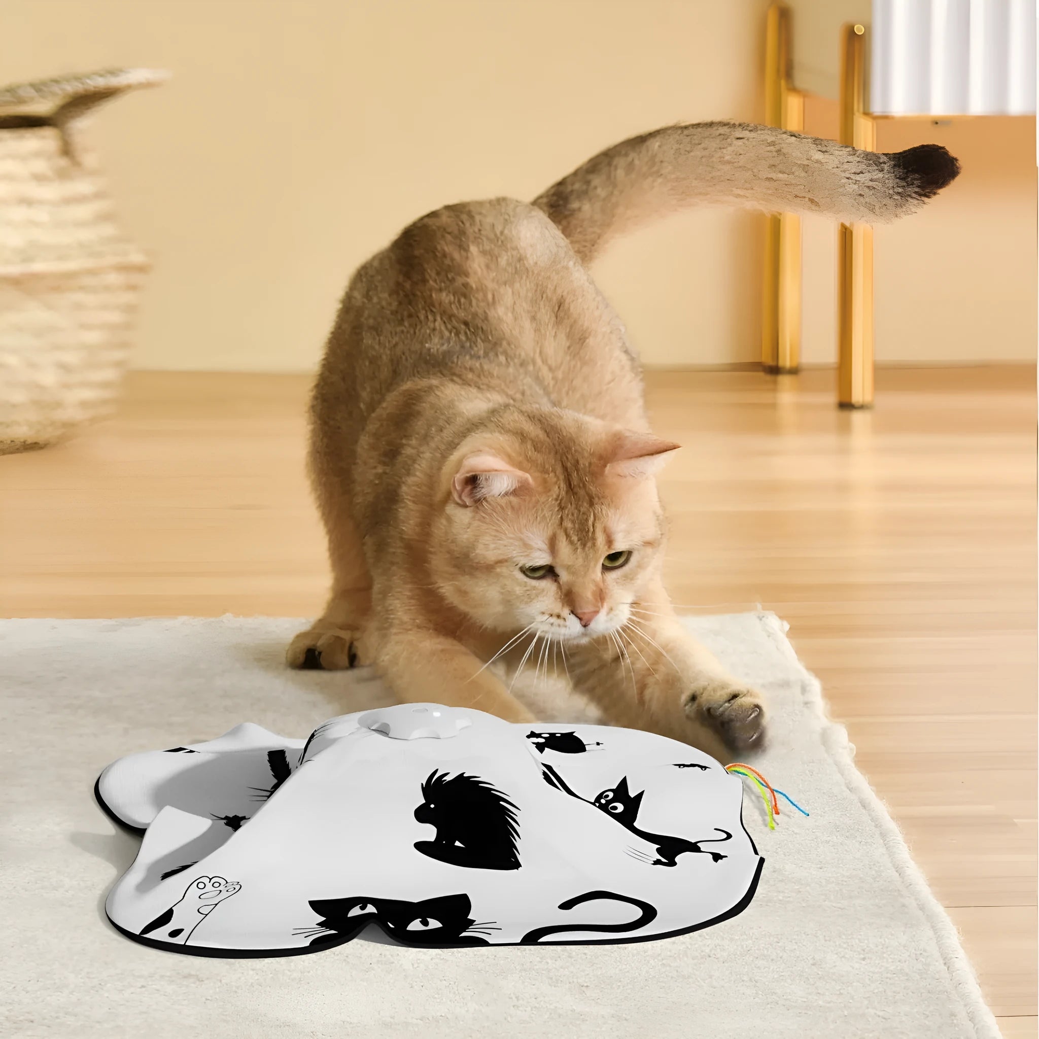 Automatic cat toy with teaser wand and self-hi relief mechanism in pictured colour