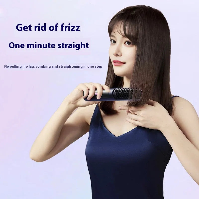 Portable hair straightener comb with negative ion technology in white, blue, or grey colours