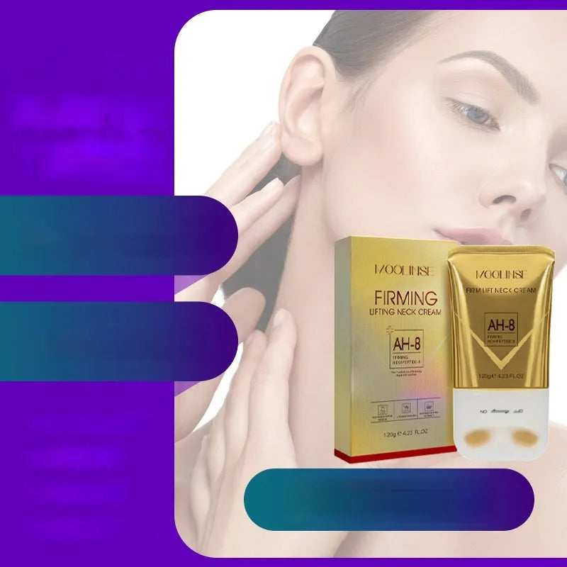 Neck moisturising cream with roller applicator for dry skin in medium sample packaging