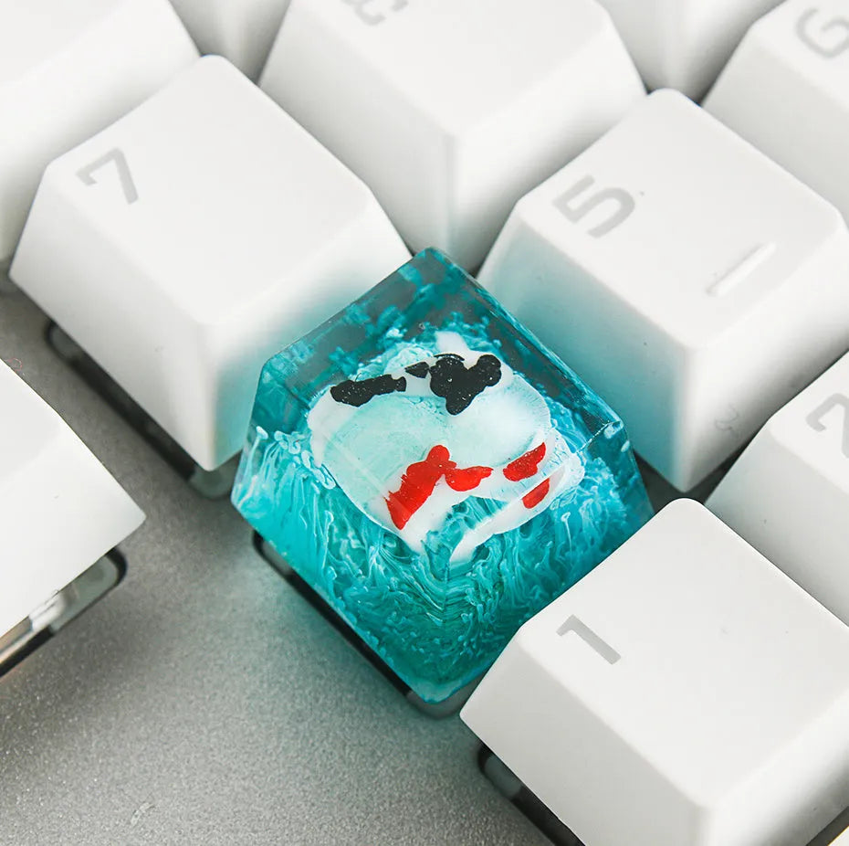 Resin keycap with koi fish and scenery print for Cherry MX mechanical keyboard