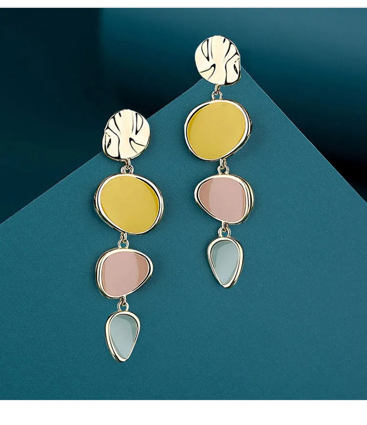Sterling silver alloy Morandi oil drip wafer earrings with vintage disc design