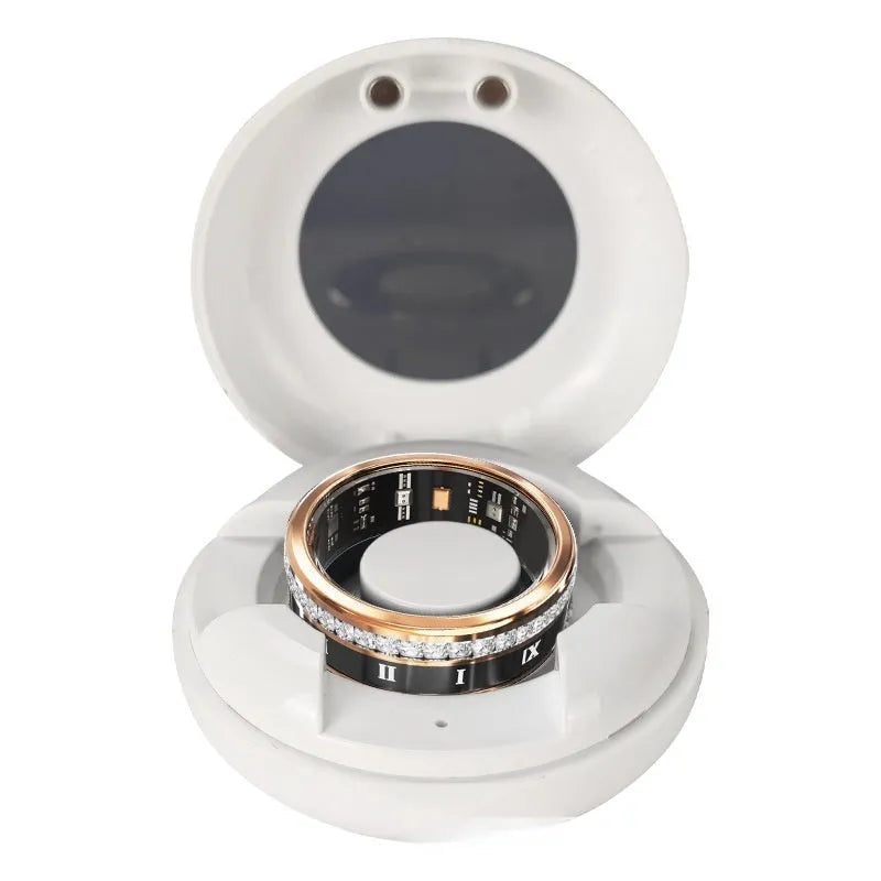 Diamond smart ring with health monitoring on finger in gold and silver colour options