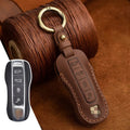 Genuine leather Porsche key cover with retro bag buckle in blue or brown for 3 or 4 keys