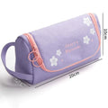 Canvas pencil case large capacity in white dots pattern with heart motif