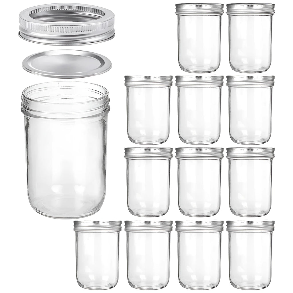 16oz glossy transparent soda lime glass wide mouth sealed jar 6 pack