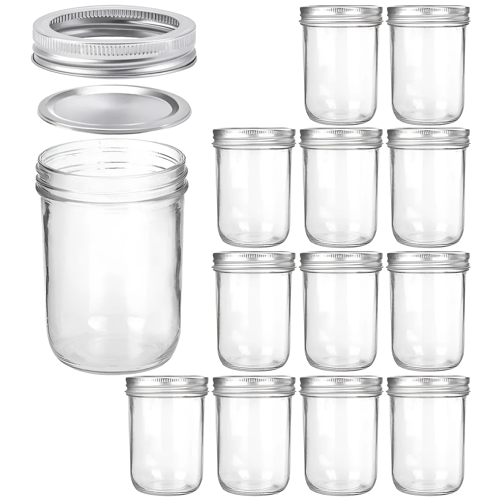 16oz glossy transparent soda lime glass wide mouth sealed jar 6 pack