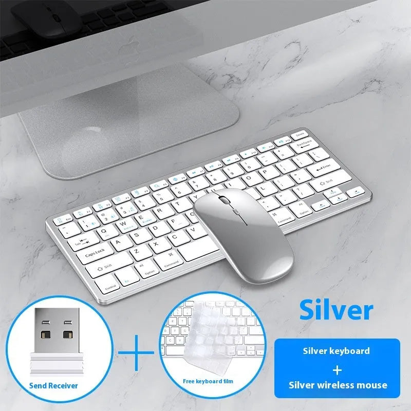 Ultra-thin wireless keyboard and mouse combo in black, gun colour, or silver with protective keyboard cover
