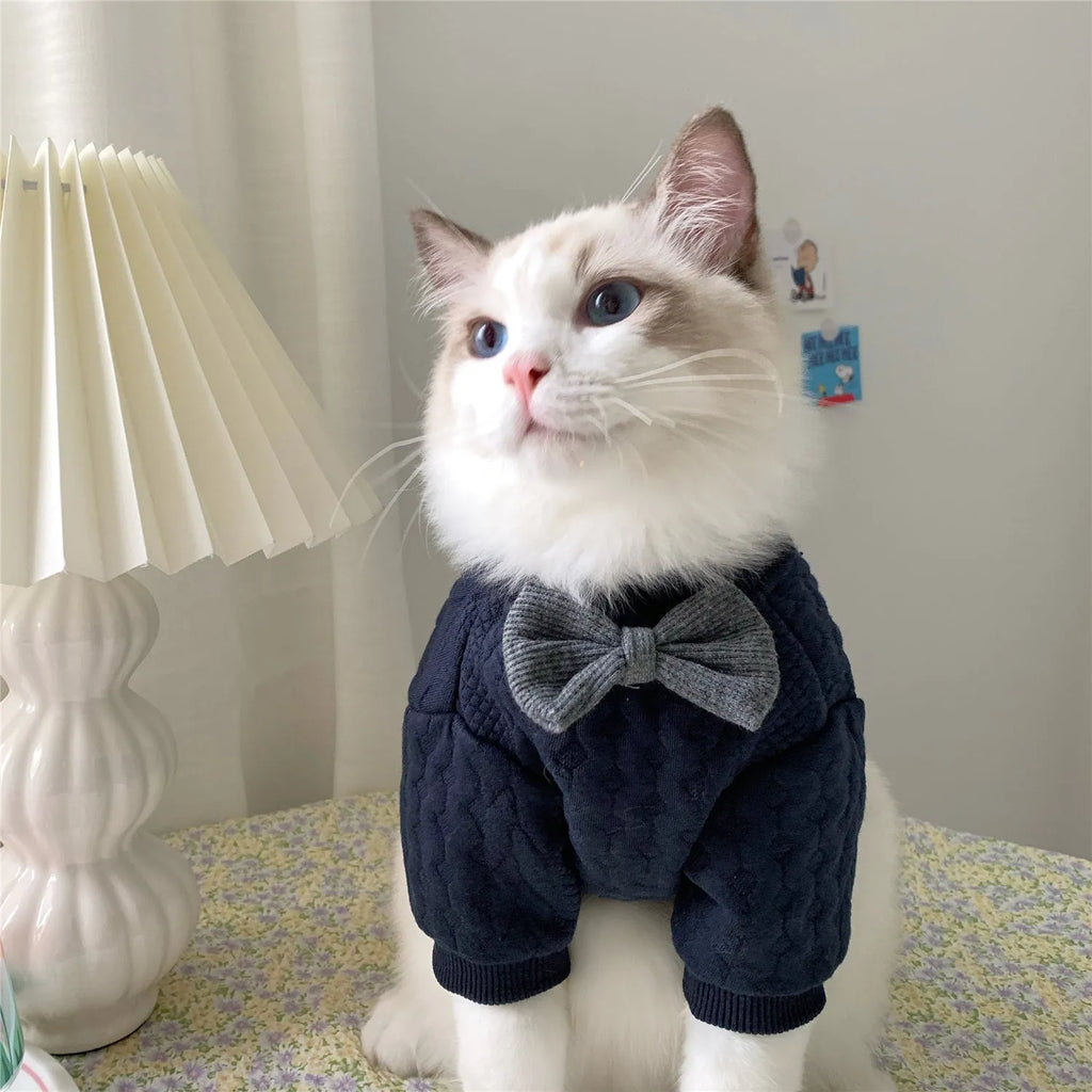 Navy blue casual pet clothes for dogs on a light background, showing front view, sizes XS to XL available