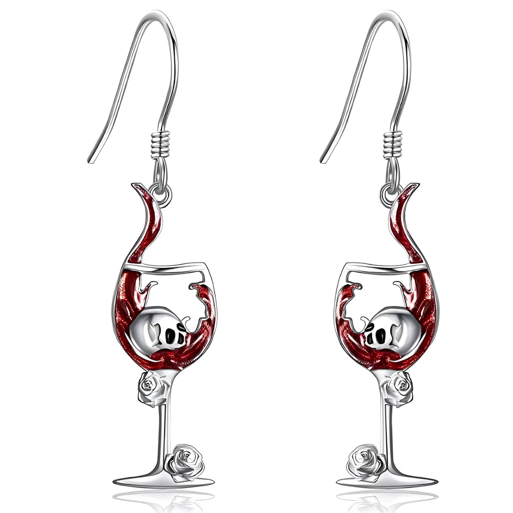 Halloween skull wine glass geometric stud earrings in silver-tone electroplated zinc alloy