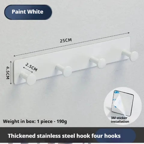 Punch-free screwless shower door rear clothes hook in black and white with double-sided tape