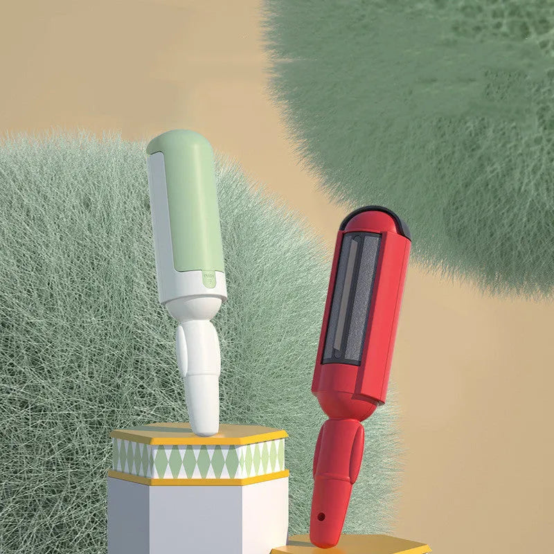 Pet hair remover roller with self-cleaning base and non-slip handle in red black colour