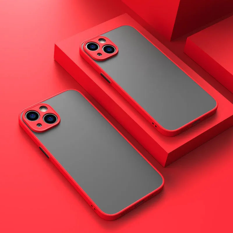 Fine hole skin-sensing hard frosted iPhone case in black, showing full lens protection cover.