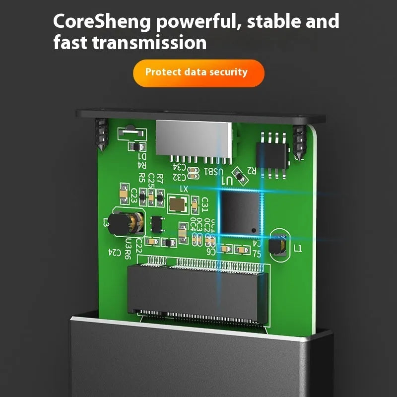 USB 3.0 M.2 NGFF SSD enclosure aluminium alloy black side view with USB cable