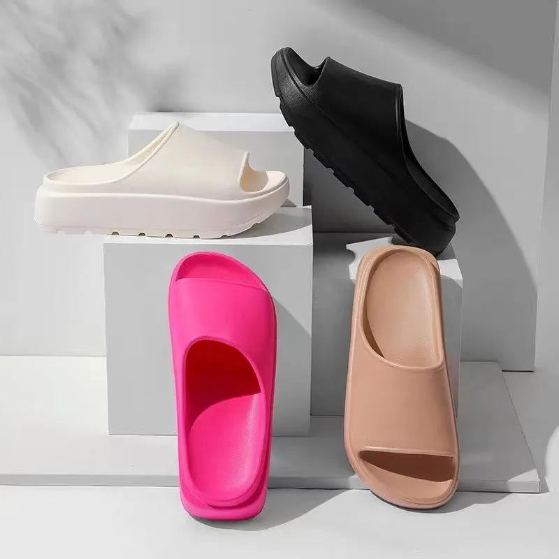 Women's fish mouth beach slippers with thick EVA soles in beige, black, khaki or rose red colours