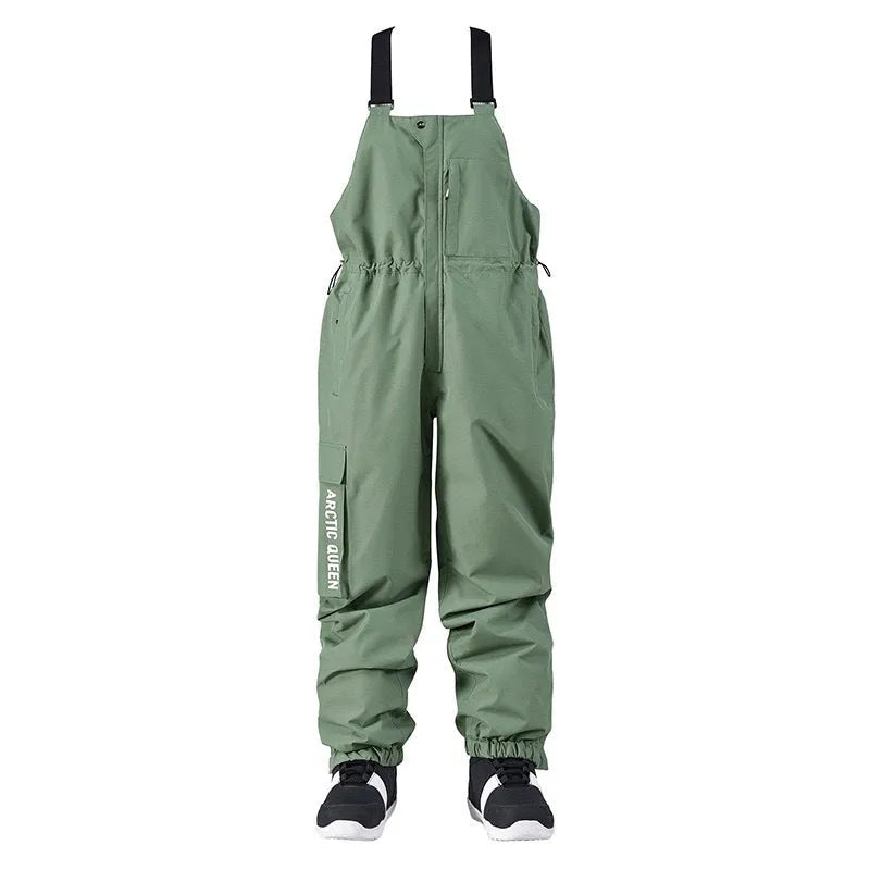 New outdoor ski suit bib top pants for men and women, polyester, waterproof, breathable, available in grey green and other colours