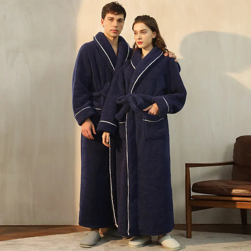 Super thick plus size flannel bathrobe in Angola red, shown on a hanger.