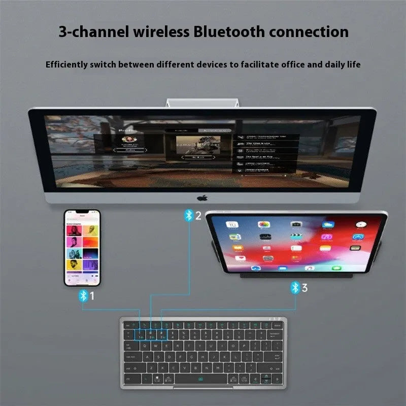 Three-in-one wireless Bluetooth keyboard with touchpad and leather sheath stand for tablets