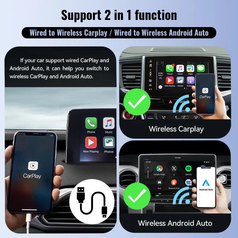 Black mini CarPlay USB interface adapter measuring 26×55×13mm with USB connector