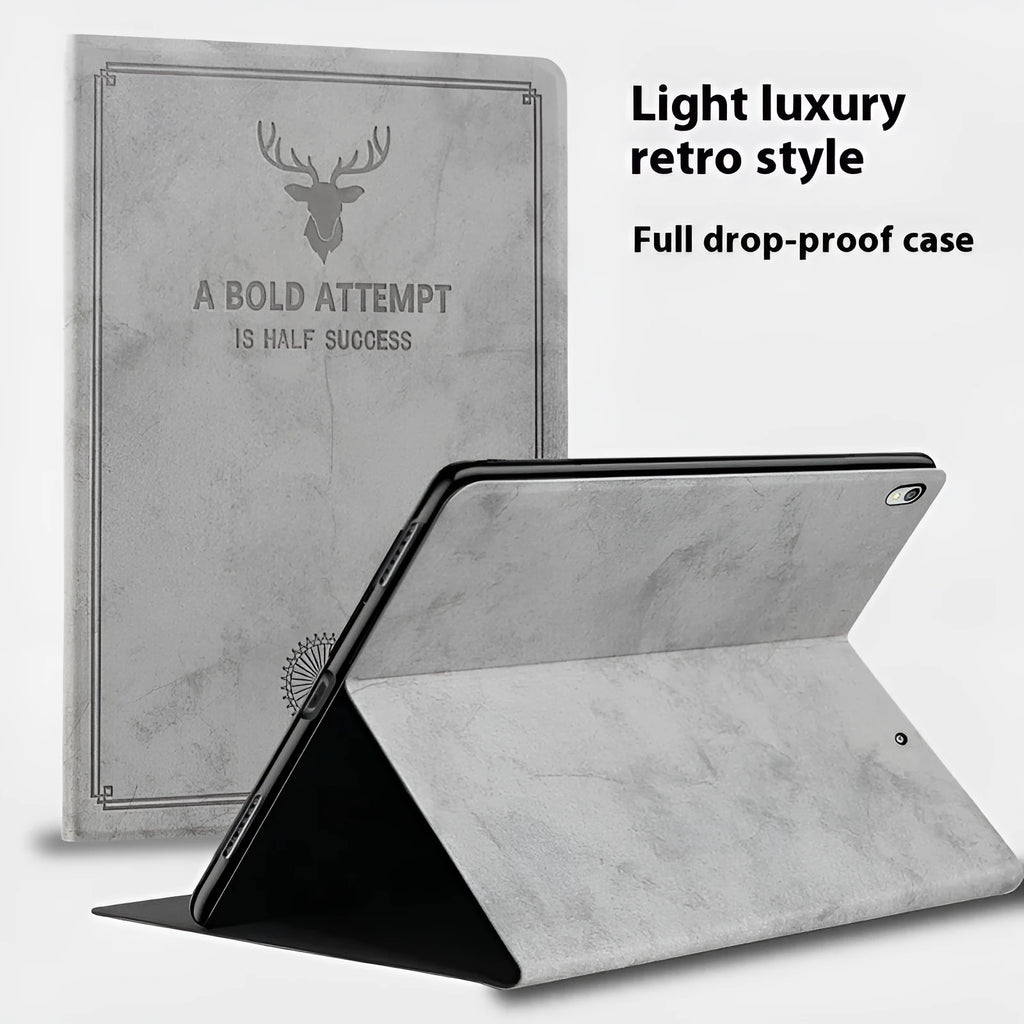 iPad protective clamshell case in TPU leather shown in brown elk colour.