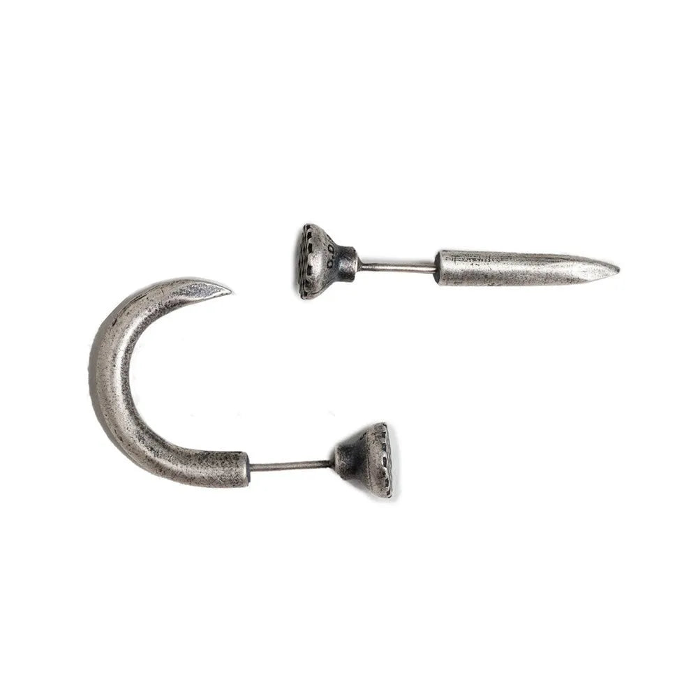 S925 sterling silver punk nail stud earrings showing straight and curved nail designs