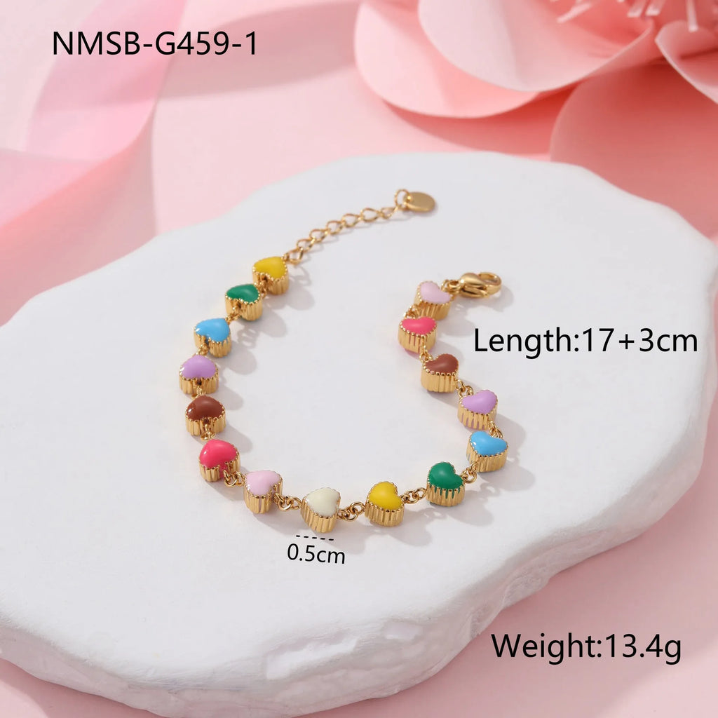 Love heart-shaped titanium steel bracelet with colourful oil finish in gold and steel colour options