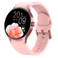 Black smart sport watch with a round touchscreen on a wrist, showing a fitness tracking interface.