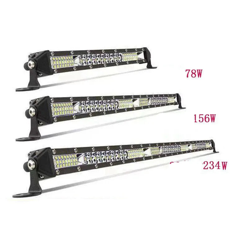 Ultra-thin white aluminium LED light bar for vehicle roof mounting.