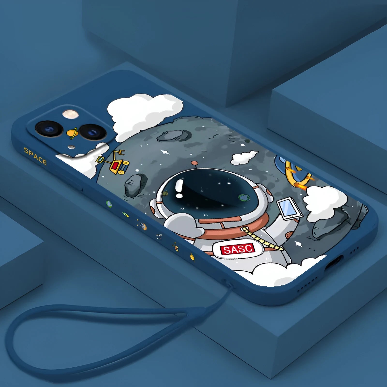 Rubik's Cube TPU phone case for iPhone with astronaut side design, black colour, back cover view