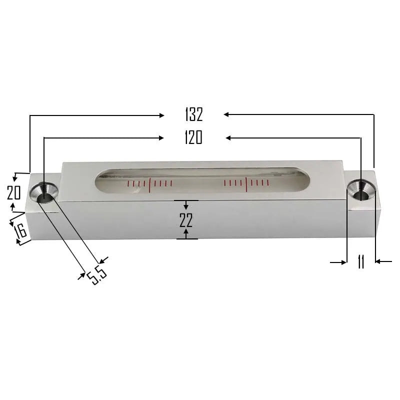 Precision metal spirit level with glass vials for machine tool decoration and measurement